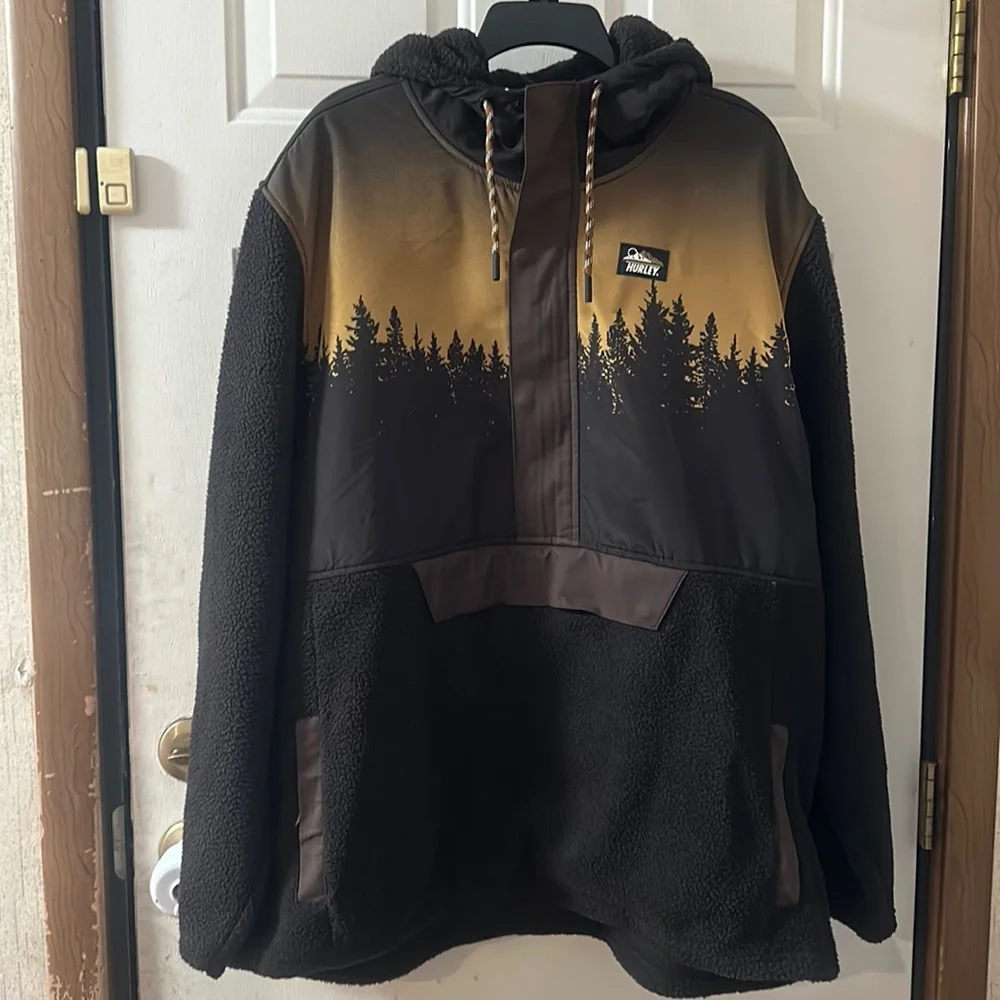 *HP* HURLEY EVERGREEN BURRRITO ANORAK: BLACK/BROWN: NEW WITH TAGS: SIZE XXL